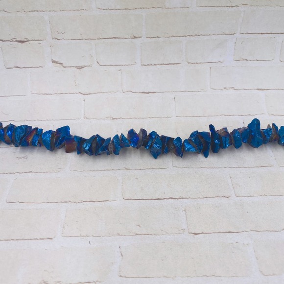 Blue Quartz Nugget Bead Metallic Quartz Chips Full Strand Jewelry Making Supply - Picture 2 of 2